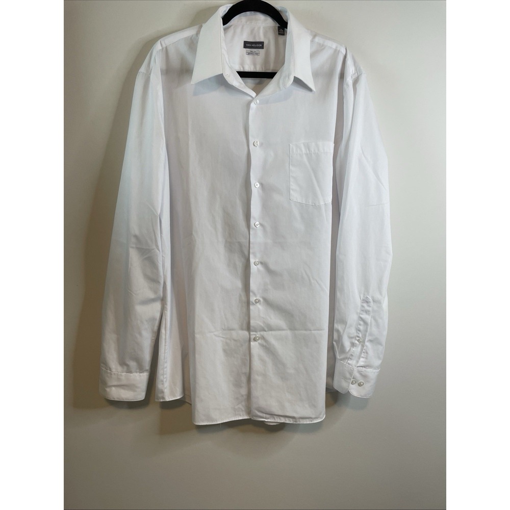 Van Heusen Size 18 37/38 White Tall Fit Wrinkle Free Dress Shirt